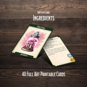 Cartas de objetos con ingredientes de DnD