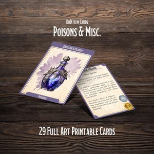 Cartas de itens diversos e venenosos de D&D