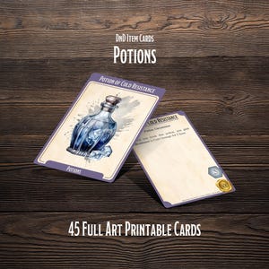 Cartes d'objets de potion D&D