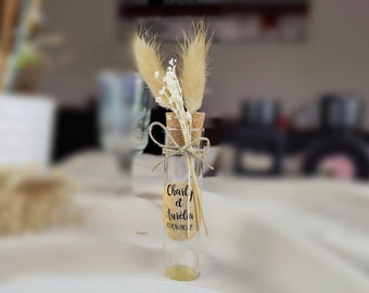 Glass tube, containing dragees + dried flowers, personalized wedding guest gift, thank you, baptism, country communion