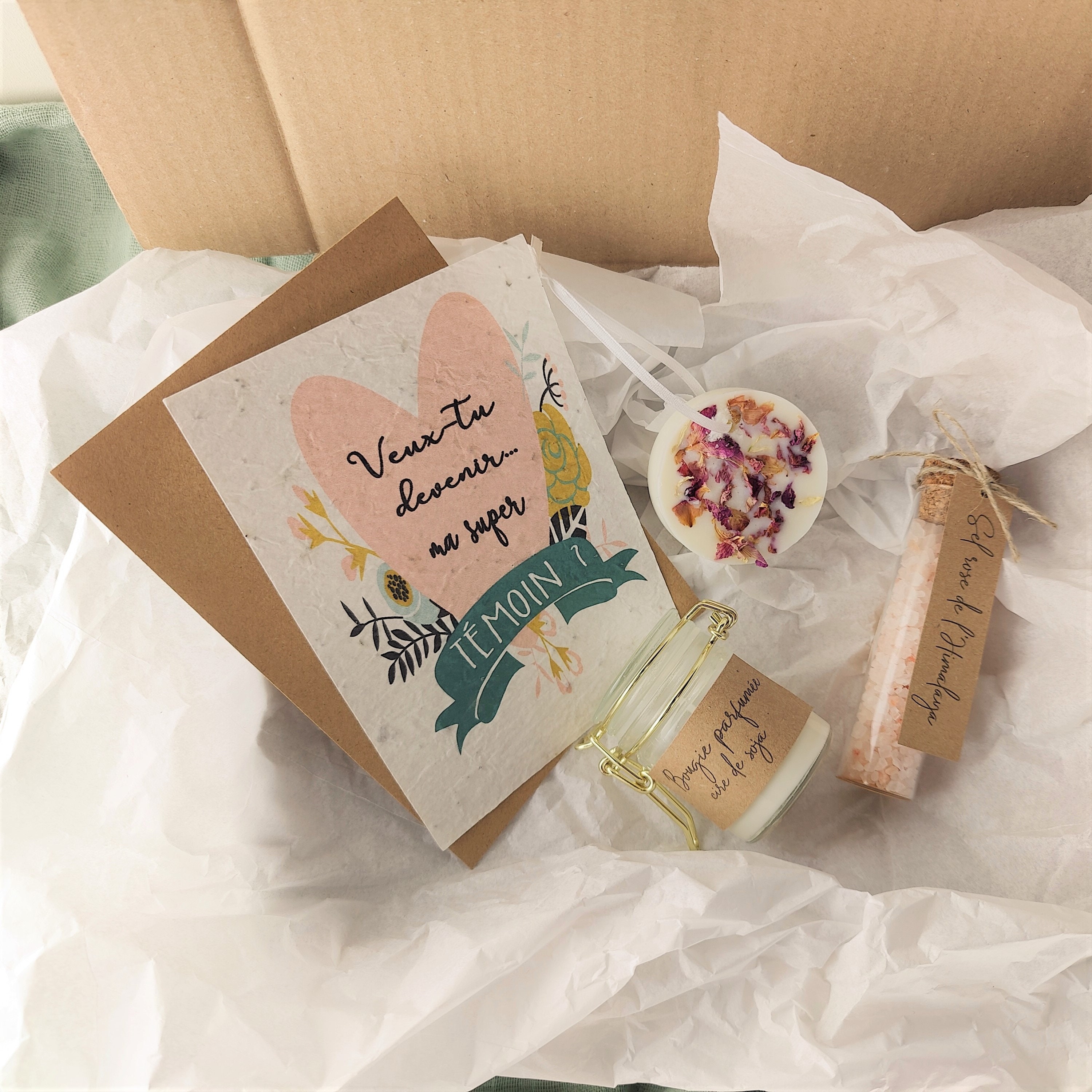 Coffret cadeau pour témoin avec bougie et carte à planter