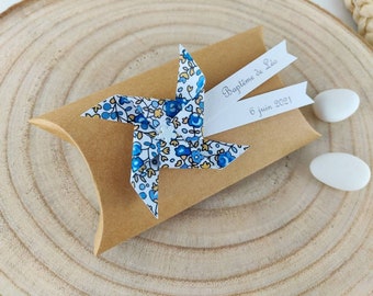 Baptism favor box liberty windmill blue kraft girl boy mixed handmade guest gift pillow box