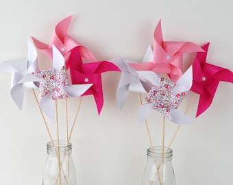 8 Liberty Eloise windmill picks, pink fuchsia - party table decoration, candy bar, baptism, wedding