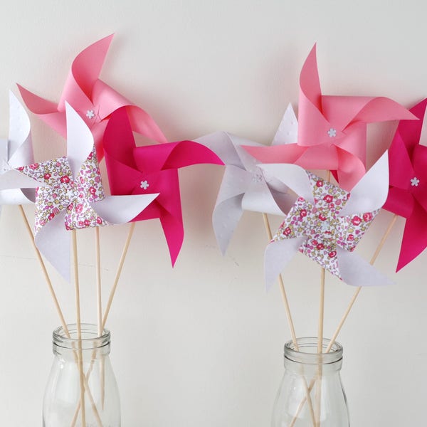 8 selecciones de molino de viento Liberty Eloise, rosa fucsia - decoración de mesa de fiesta, barra de chocolate, bautismo, boda