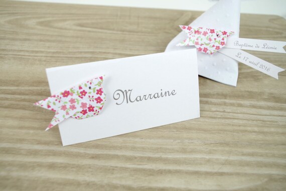 Marque Place Oiseau En Origami Liberty Framboise Bapteme Etsy Marque Place Oiseau En Origami Liberty Framboise Bapteme Etsy