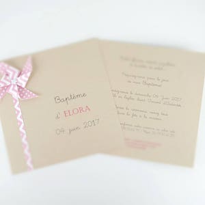 Faire part de baptême original - moulin à vent pour fille- kraft - rose pastel / fait-main