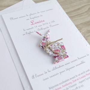 Faire part de naissance - invitation baptême - carte de remerciement lapin en origami pour fille - liberty Eloise fait-main