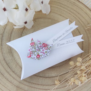 Girl&#39;s baptism favor box + liberty origami boat Eloise pink thank you gift for guests birthday, baptism, wedding