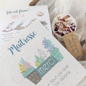 Cadeau pour maîtresse, ATSEM, nounou, carte à planter,  fondant / galet