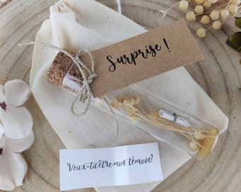 Pregnancy announcement in vial, bottle, witness request, godfather request, original announcement, marriage proposal dried flowers