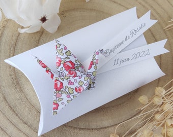 Cushion favor box + Liberty Eloise origami crane - thank you gift for birthday guests, baptism, girl's wedding