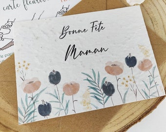 Carte à planter bonne fête maman, fête des mères, papier ensemencé, carte à semer,