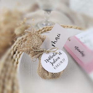 Jute purse + seeds to plant for wedding guest gift, country baptism, ecological