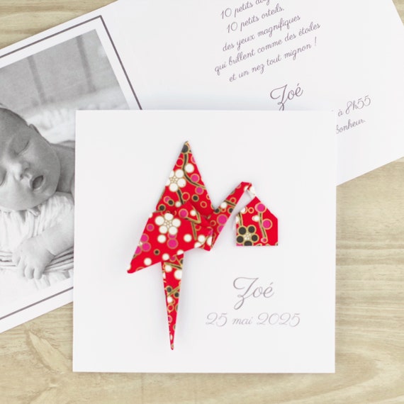 Girl Boy Origami Birth Announcement Card Double Red And Etsy Girl Boy Origami Birth Announcement Card Double Red And Etsy