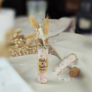 Tube of Himalayan pink salt, wedding guest gifts, cork stopper, thank you guests, baptism, communion, country, customers,