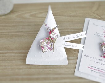 Berlingot candy box + liberty origami rabbit Eloise - thank you gift for birthday, baptism, handmade wedding guests