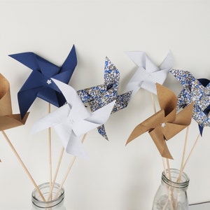 8 plettri per mulino a vento Liberty, blu, bianco, kraft - decorazione per battesimo ragazza/ragazzo, matrimonio su tavola per feste, barretta di cioccolato, compleanno,
