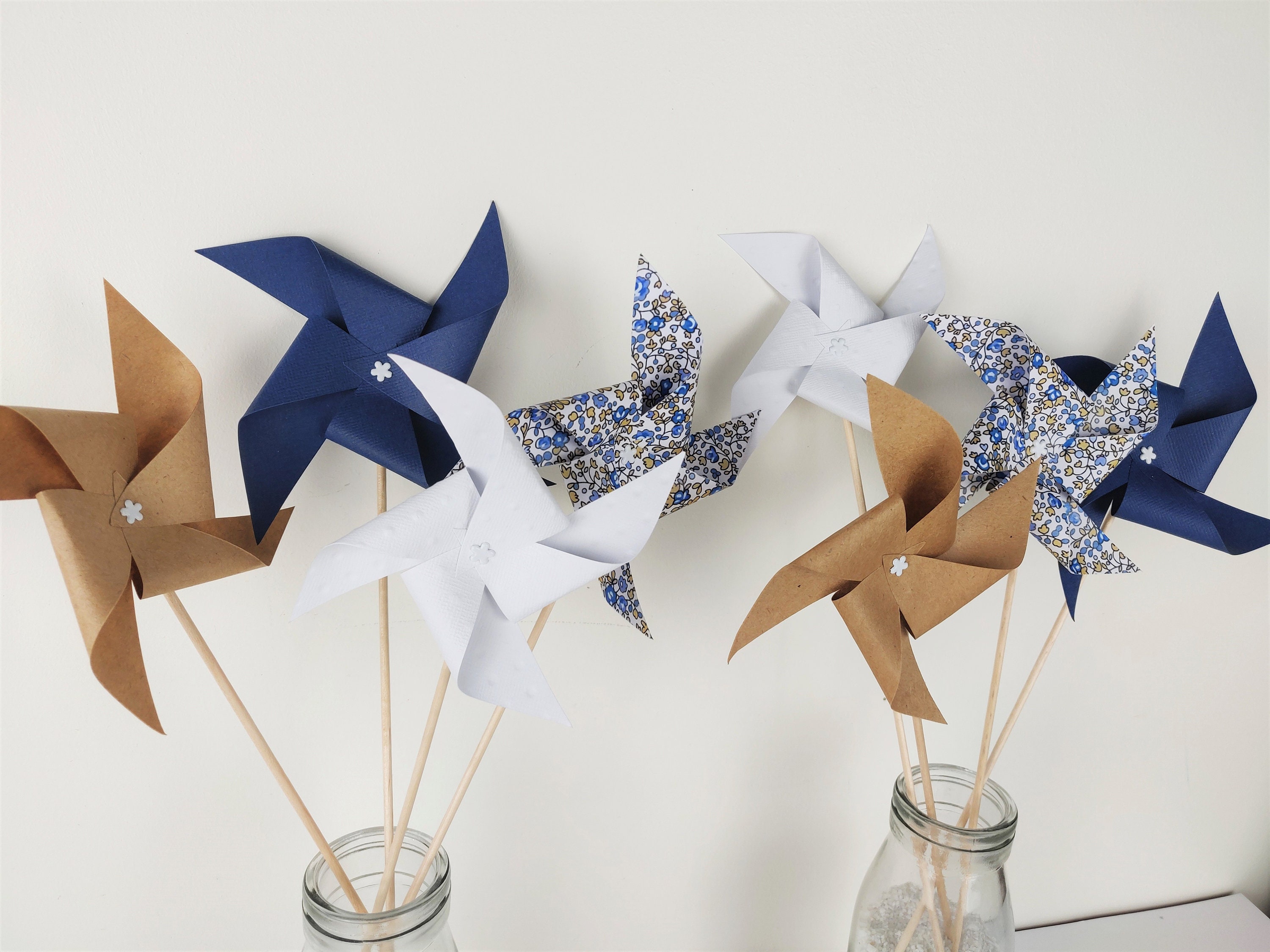 8 Pics Moulins à Vent Liberty + Étiquette Fanion Personnalisée