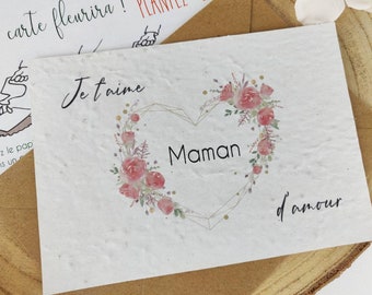 Carte à planter bonne fête maman d'amour, fête des mères, papier ensemencé, carte à semer,