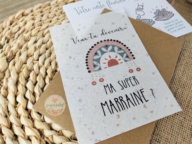 request witness rainbow boho seeded paper card to plant godmother sowing card request sponsor