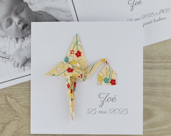 Faire part de naissance haut de gamme - cigogne en origami pour fille ou garçon - papier japonais