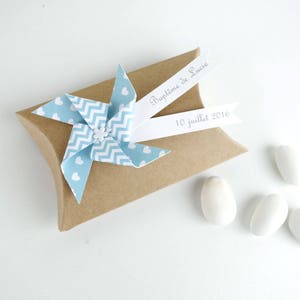 Kraft boy baptism favor box + blue windmill - thank you gift for birthday guests, handmade baptism