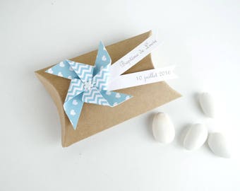 Kraft boy baptism favor box + blue windmill - thank you gift for birthday guests, handmade baptism