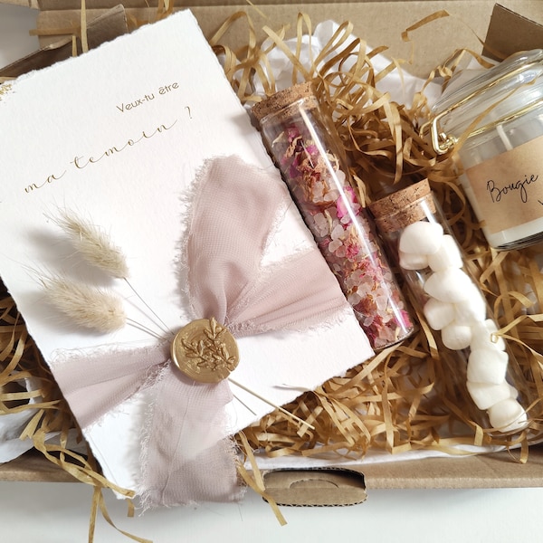 Coffret cadeau ma témoin, box témoin femme, carte, bougie,  gourmandise, sels de bain