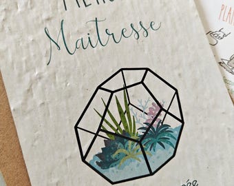 thank you teacher plantable card in seeded paper, sowing card, watercolor illustration