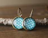 Earrings, dangle earrings, drop pattern, rain, blue, glass dome