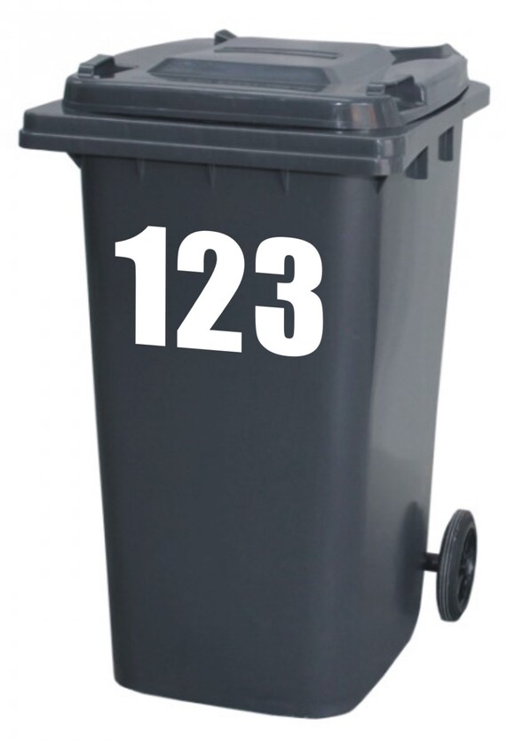 Self Adhesive Weatherproof Vinyl Wheelie Bin Numbers Stickers 6/" white numbers