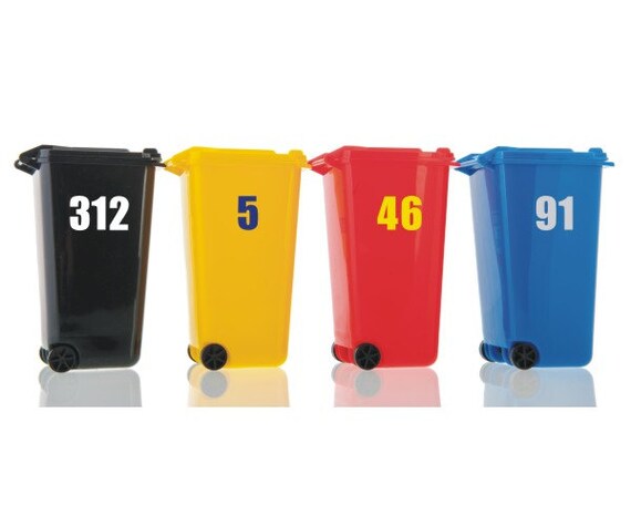 Self Adhesive Weatherproof Vinyl Wheelie Bin Numbers Stickers 4/" white numbers