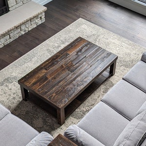 Reclaimed Wood Coffee Table Dark Wood Modern Custom Living Room Furniture Rectangle Large Custom Recycled