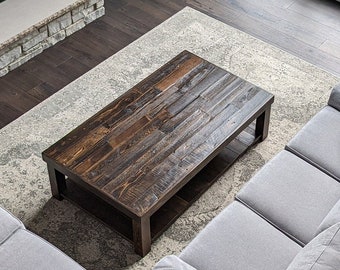 Reclaimed Wood Coffee Table Dark Wood Modern Custom Living Room Furniture Rectangle Large Custom Recycled