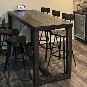 Bar Table in Espresso Finish | Reclaimed Wood | 42&quot; Bar Height Table | Optional Charging Station & Caster Wheel Add-ons