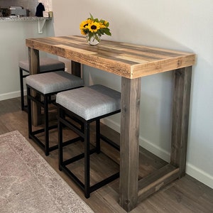 Bar Table in Natural Finish | Rustic Design | 300+ Dimensions | Dining or Counter Height or Bar Height | Wheel and Power Outlet Add-ons