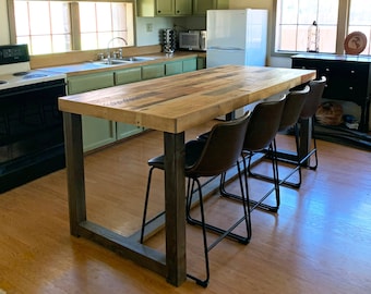 Reclaimed Wood Kitchen Island Counter Height Table Rustic Optional Caster Wheels