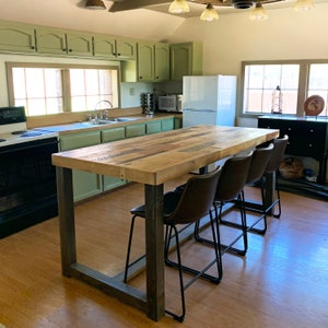 Reclaimed Wood Kitchen Island Counter Height Table Rustic Optional Caster Wheels