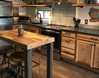 Reclaimed Wood Kitchen Island Counter Rustic Cafe with Optional Caster Wheels