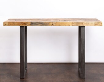 Reclaimed Wood Bar Table Provincial Steel Metal U Leg Etsy