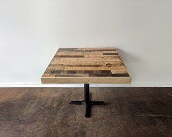 reclaimed restaurant wood bar counter tables communal community pub table
