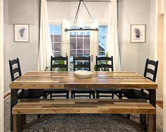 Modern Farmhouse Reclaimed Wood Dining Table in Natural Finish | 25+ Size Options | Matching Benches Available - See Bench Listings