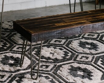 QUICK SHIP! 70" Reclaimed Wood Bench with Modern Hairpin Legs in Espresso