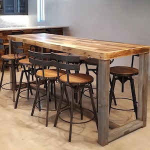 Bar Table in Natural Finish | Reclaimed Wood | 42&quot; Bar Height Table | Optional Charging Station & Caster Wheel Add-ons
