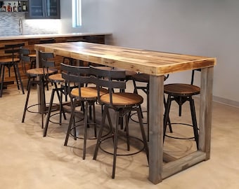 Bar Table in Natural Finish | Reclaimed Wood | 42" Bar Height Table | Optional Charging Station & Caster Wheel Add-ons