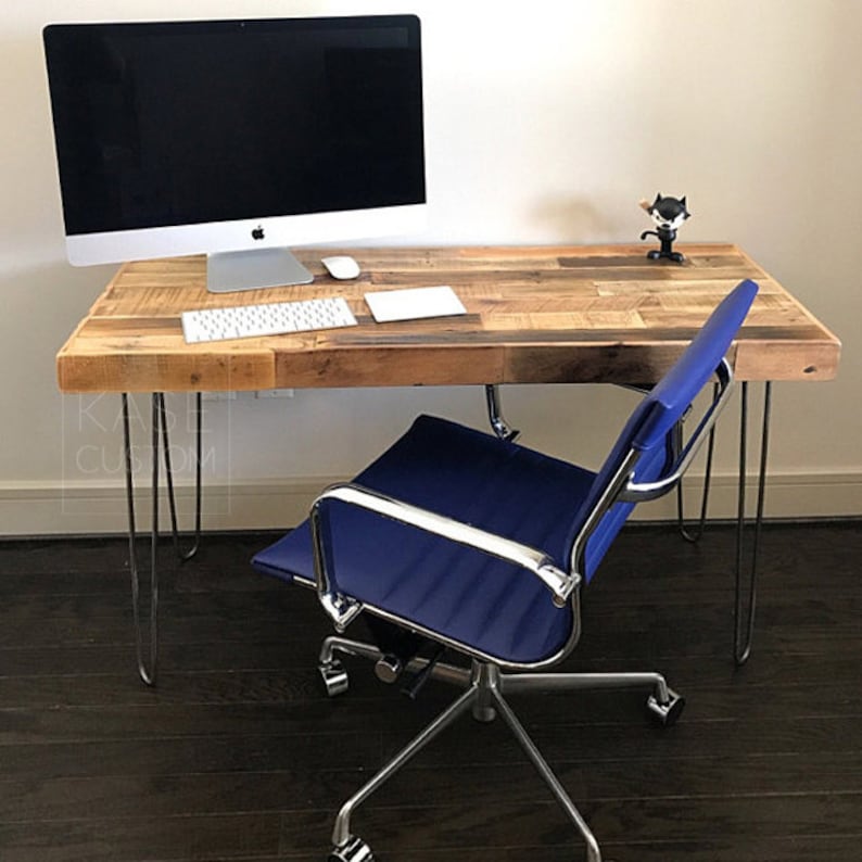 Reclaimed Wood and Metal Desk With Hairpin Leg Modern Steel Etsy