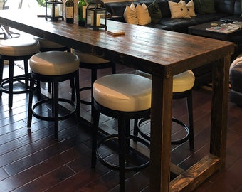 Reclaimed Wood Bar Table in Espresso Restaurant Counter Height Communal Rustic Gathering Conference Office Meeting Pub High Top Casters