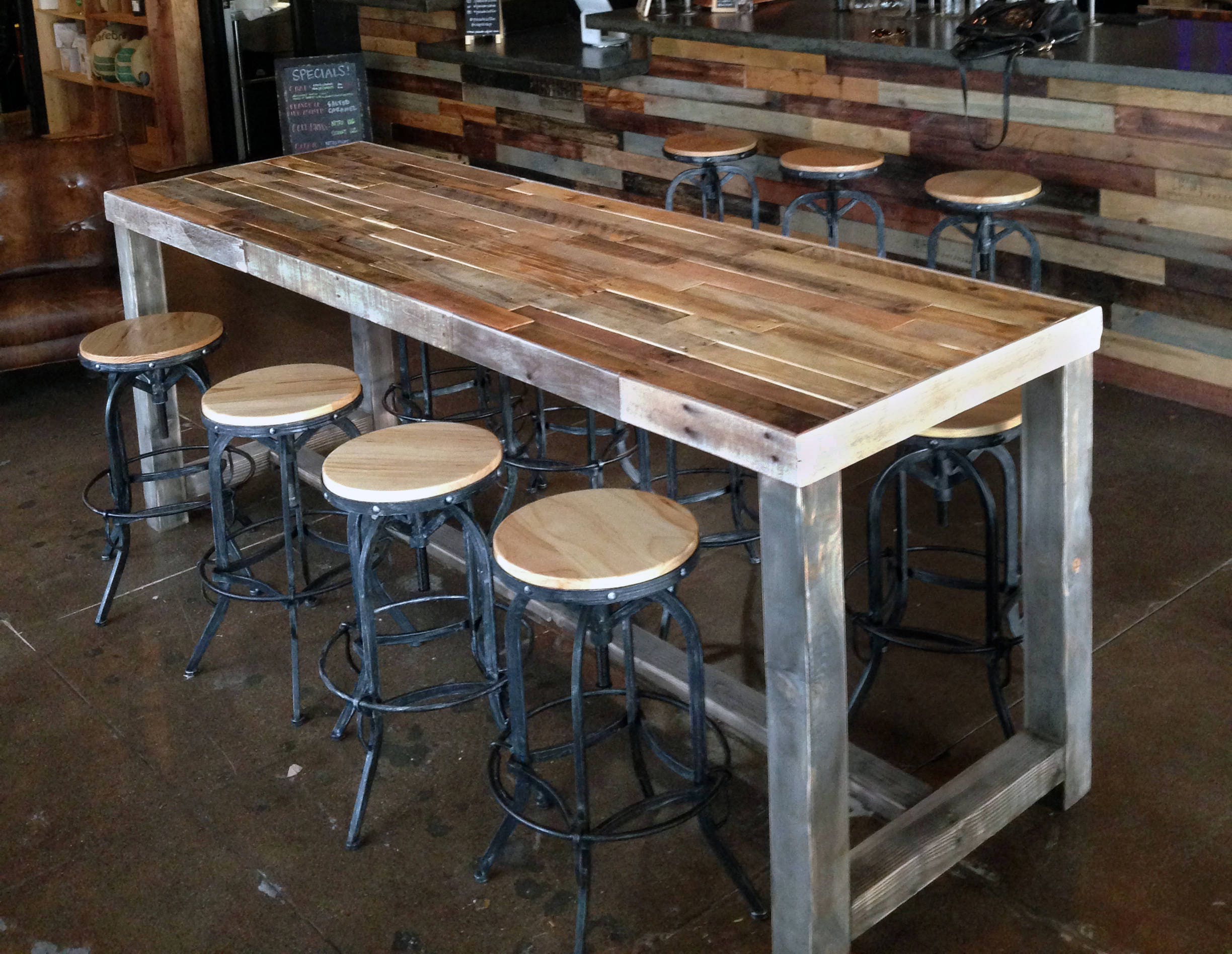 Reclaimed Wood Bar Table Restaurant, Wooden Bar Table And Stools