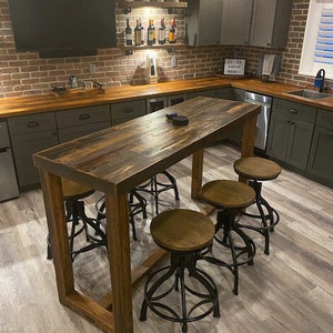 Reclaimed Wood Kitchen Island Counter Height Table Rustic Optional Caster Wheels image 7