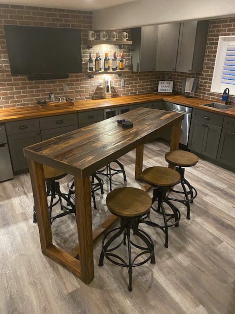 Reclaimed Wood Kitchen Island Counter Height Table Rustic Optional Caster Wheels image 7